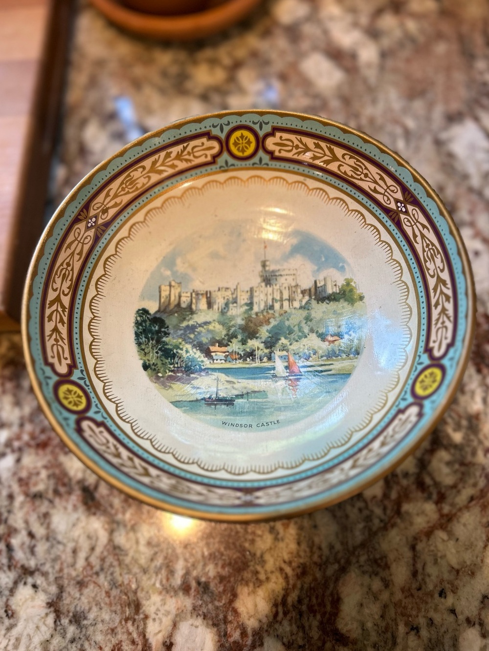 Vintage Baret Ware England Regal Compote Castle Transferware Pedestal Bowl